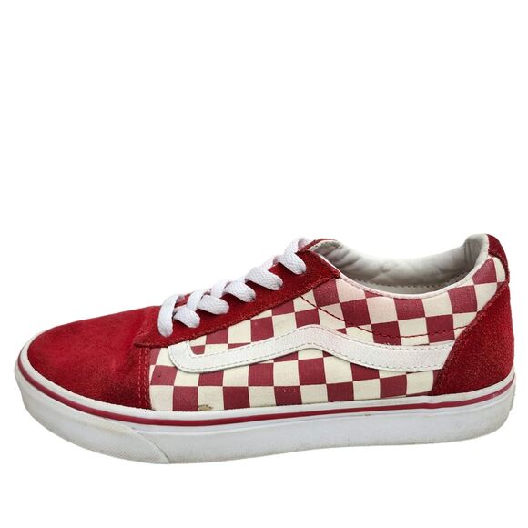 Vans Old Skool Skater Sneakers Womens 8.5 Mens 7 Racing Red Checkerboard Suede - Picture 4 of 10